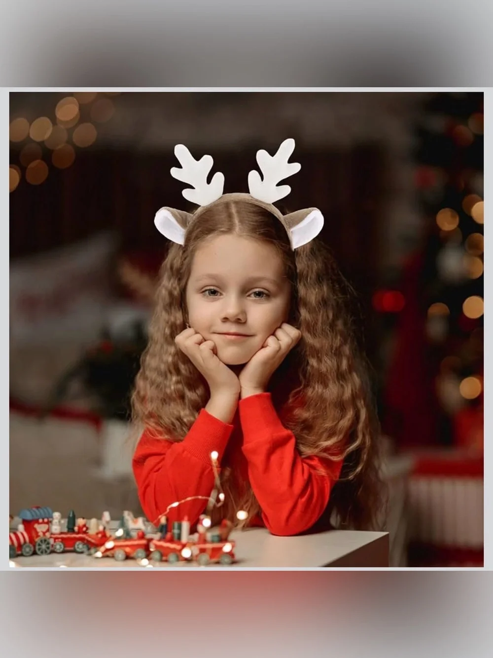 Kids Brown and White Reindeer Antler Headband - Festive Costume Accessory